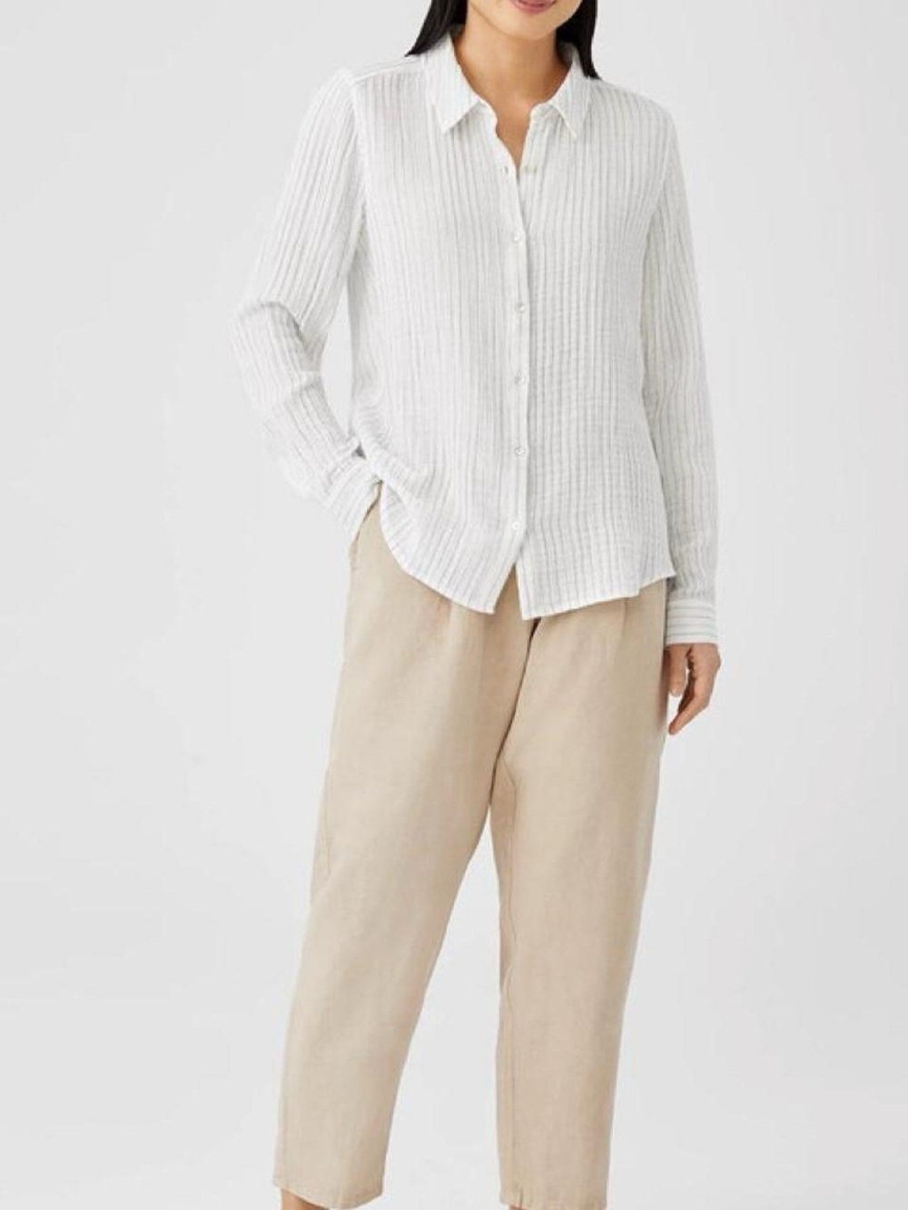 Eileen Fisher Organic Cotton Gauze Striped Shirt